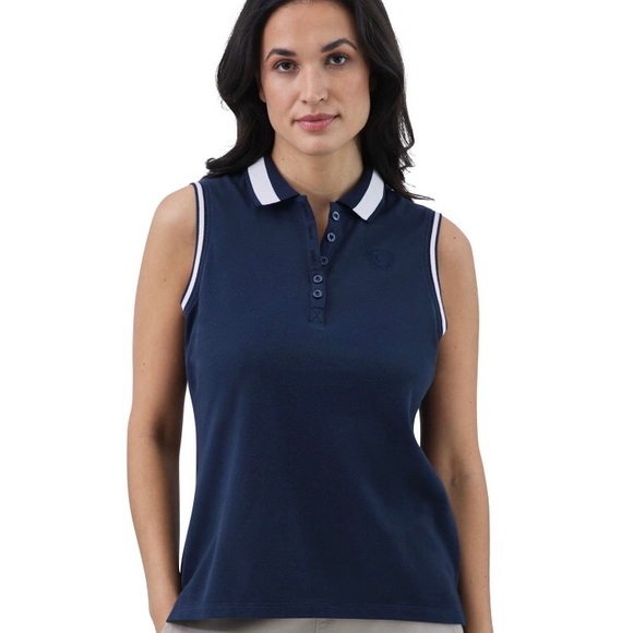 CHAPS Womens Sleeveless Polo Shirt Size Medium Navy & White New - Picture 2 of 8